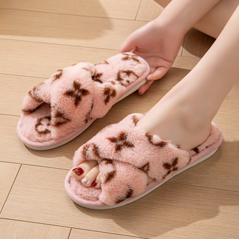 Luxury Fluffy Womens Slippers, Designer Fuzzy Fur Slides, Plush Flats for Autumn Winter Home Comfort
