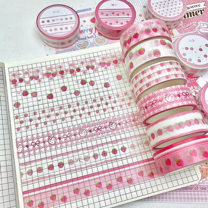 MINKYS Fruit Washi Tape Set – 6pcs Cute Strawberry & Apple Decorative Tape for Journaling, Scrapbooking & School Station