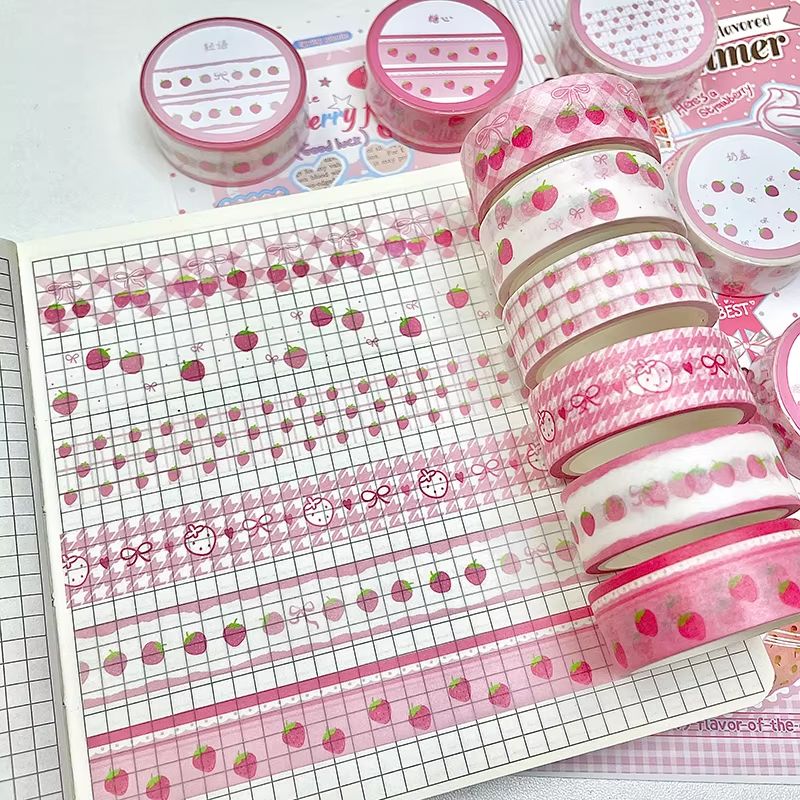 MINKYS Fruit Washi Tape Set – 6pcs Cute Strawberry & Apple Decorative Tape for Journaling, Scrapbooking & School Station