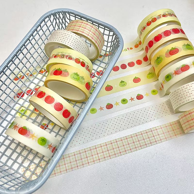 MINKYS Fruit Washi Tape Set – 6pcs Cute Strawberry & Apple Decorative Tape for Journaling, Scrapbooking & School Station