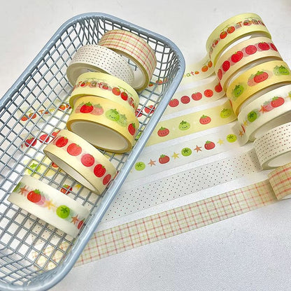 MINKYS Fruit Washi Tape Set – 6pcs Cute Strawberry & Apple Decorative Tape for Journaling, Scrapbooking & School Station