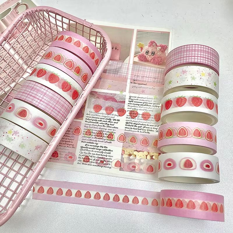 MINKYS Fruit Washi Tape Set – 6pcs Cute Strawberry & Apple Decorative Tape for Journaling, Scrapbooking & School Station