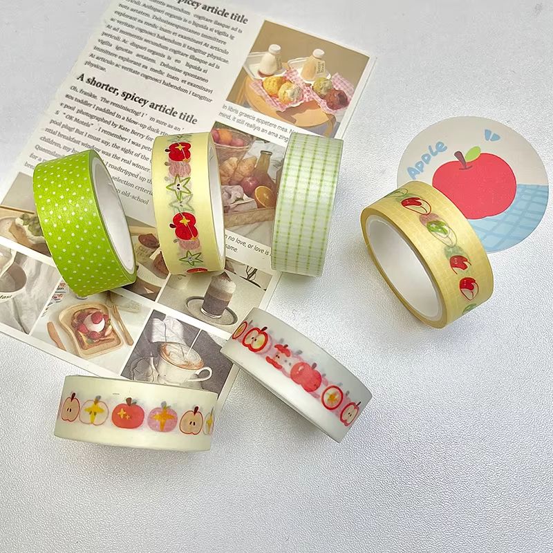 MINKYS Fruit Washi Tape Set – 6pcs Cute Strawberry & Apple Decorative Tape for Journaling, Scrapbooking & School Station