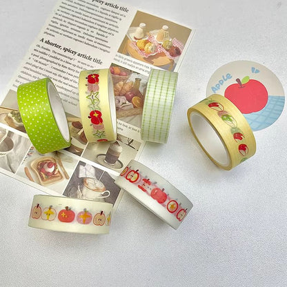MINKYS Fruit Washi Tape Set – 6pcs Cute Strawberry & Apple Decorative Tape for Journaling, Scrapbooking & School Station