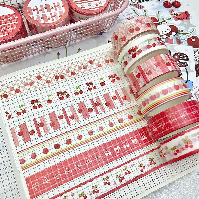 MINKYS Fruit Washi Tape Set – 6pcs Cute Strawberry & Apple Decorative Tape for Journaling, Scrapbooking & School Station
