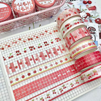 MINKYS Fruit Washi Tape Set – 6pcs Cute Strawberry & Apple Decorative Tape for Journaling, Scrapbooking & School Station