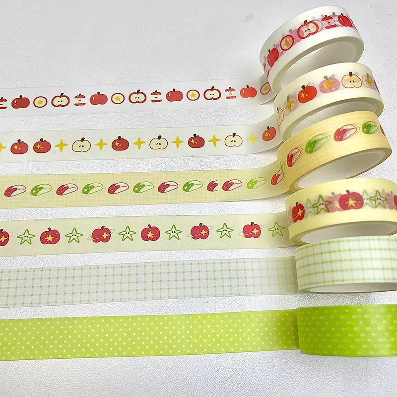 MINKYS Fruit Washi Tape Set – 6pcs Cute Strawberry & Apple Decorative Tape for Journaling, Scrapbooking & School Station