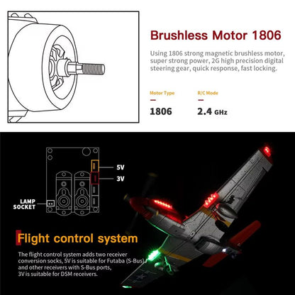 WLtoys XK A280 RC Airplane – 2.4G 4CH P51 Fighter with 3D/6G Flight Mode & LED Searchlight for Kids and Hobbyists