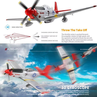 WLtoys XK A280 RC Airplane – 2.4G 4CH P51 Fighter with 3D/6G Flight Mode & LED Searchlight for Kids and Hobbyists