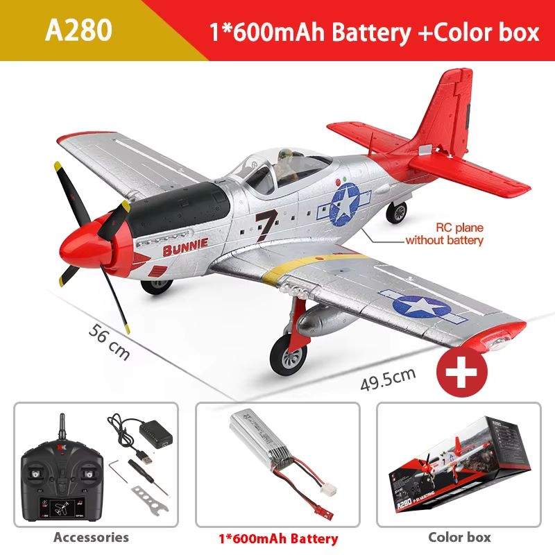 WLtoys XK A280 RC Airplane – 2.4G 4CH P51 Fighter with 3D/6G Flight Mode & LED Searchlight for Kids and Hobbyists