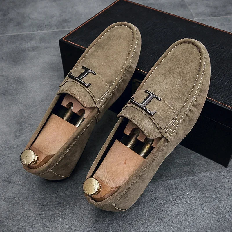 PU Leather Faux Suede Breathable Slip-on Driving Loafers, New Men Casual Fashion Sneakers for Classic Spring & Autumn