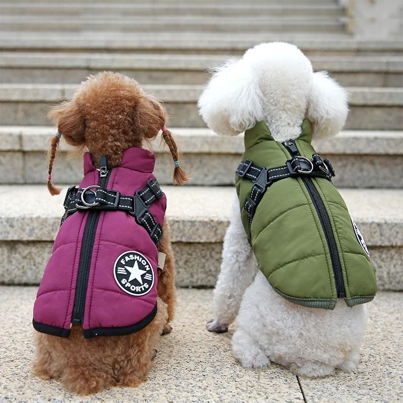 Waterproof Warm Dog Jacket Vest Winter Dog Clothes with Harness