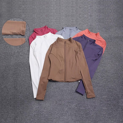 Women Sport Jacket Long Sleeve Workout Coat Gym Training Yoga Top