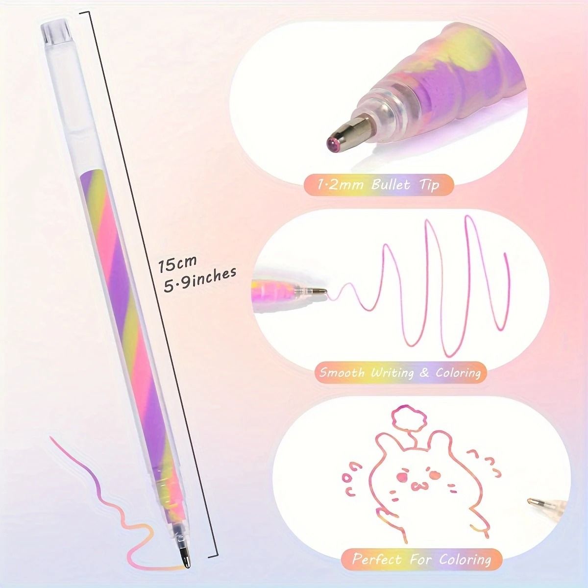 Glitter Gel Highlighter Pens Set 6 Vibrant Colors 1.2 mm