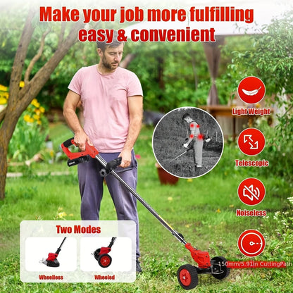 Portable Cordless Electric Lawn Mower with Dual Batteries and 3 Blade Types for Efficient Yard and Garden Trimmings