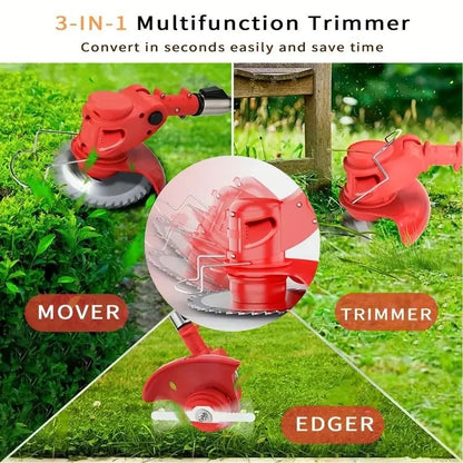 Portable Cordless Electric Lawn Mower with Dual Batteries and 3 Blade Types for Efficient Yard and Garden Trimmings