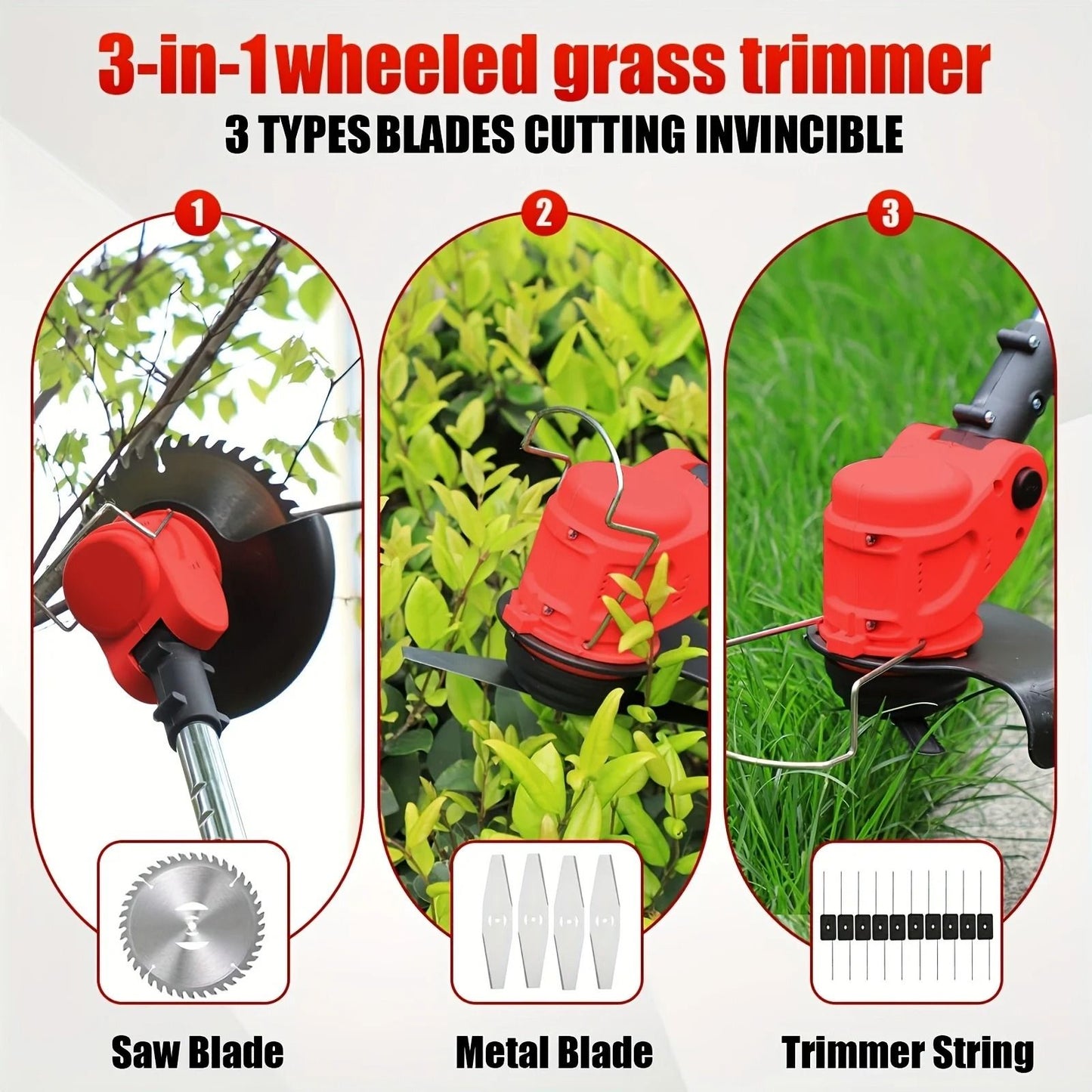 Portable Cordless Electric Lawn Mower with Dual Batteries and 3 Blade Types for Efficient Yard and Garden Trimmings