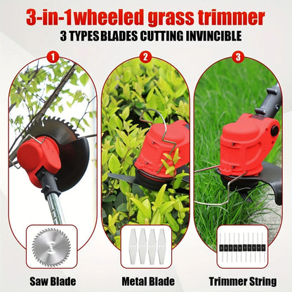 Portable Cordless Electric Lawn Mower with Dual Batteries and 3 Blade Types for Efficient Yard and Garden Trimmings