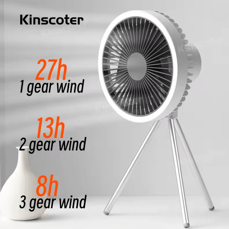 BreezeMate 10000mAh Rechargeable Camping Fan with LED Light and Power Bank Function