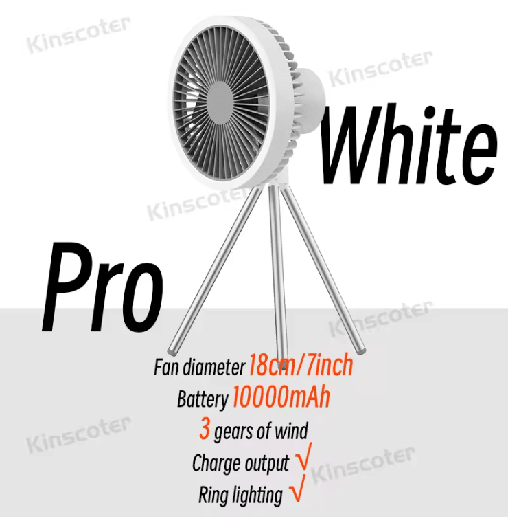 BreezeMate 10000mAh Rechargeable Camping Fan with LED Light and Power Bank Function