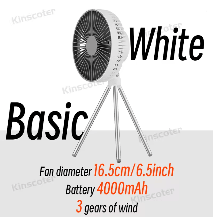 BreezeMate 10000mAh Rechargeable Camping Fan with LED Light and Power Bank Function