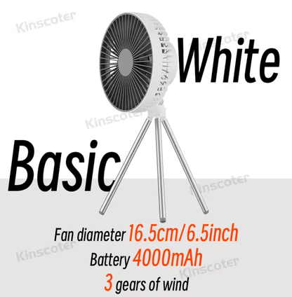 BreezeMate 10000mAh Rechargeable Camping Fan with LED Light and Power Bank Function