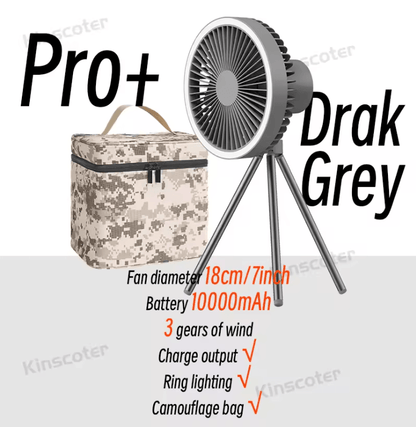 BreezeMate 10000mAh Rechargeable Camping Fan with LED Light and Power Bank Function