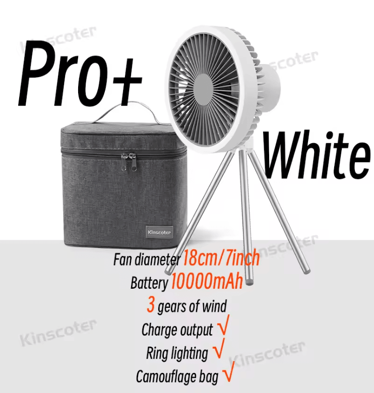 BreezeMate 10000mAh Rechargeable Camping Fan with LED Light and Power Bank Function