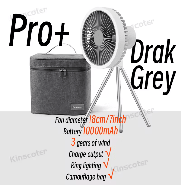 BreezeMate 10000mAh Rechargeable Camping Fan with LED Light and Power Bank Function