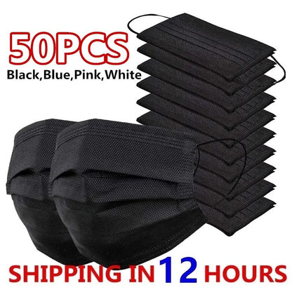 3 Layer Disposable Black Face Mask with Earloops