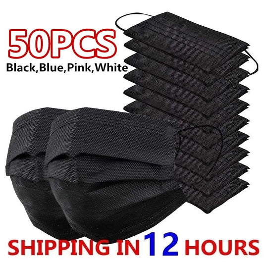 3 Layer Disposable Black Face Mask with Earloops