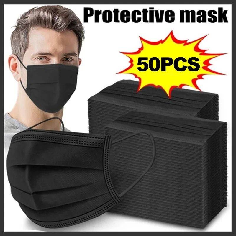 3 Layer Disposable Black Face Mask with Earloops