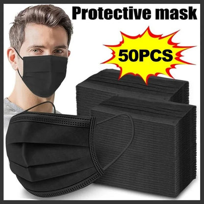 3 Layer Disposable Black Face Mask with Earloops