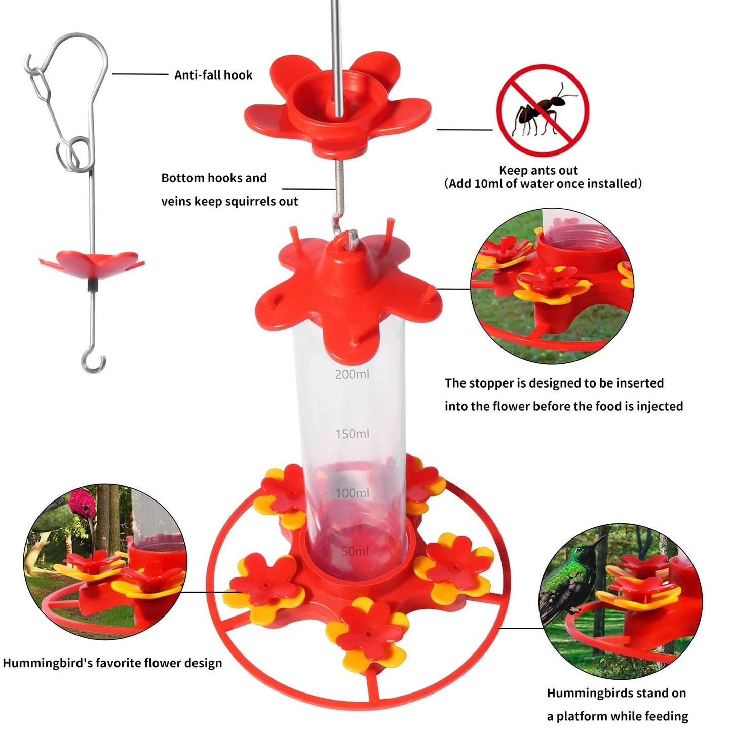Hanging Anti Ant Leakproof Hummingbird Bird Feeder