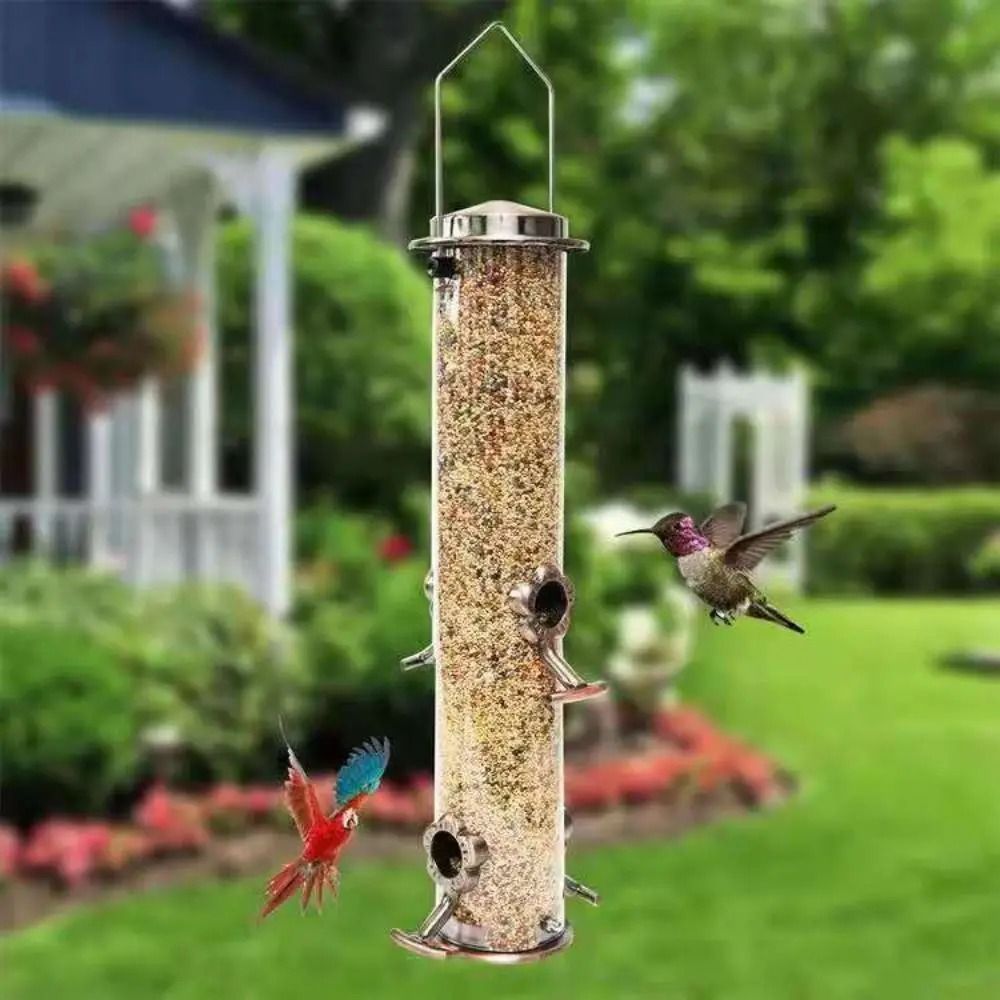 Automatic Waterproof Metal Bird Feeder with Transparent Food Dispenser Bowl