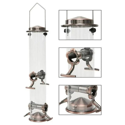 Automatic Waterproof Metal Bird Feeder with Transparent Food Dispenser Bowl