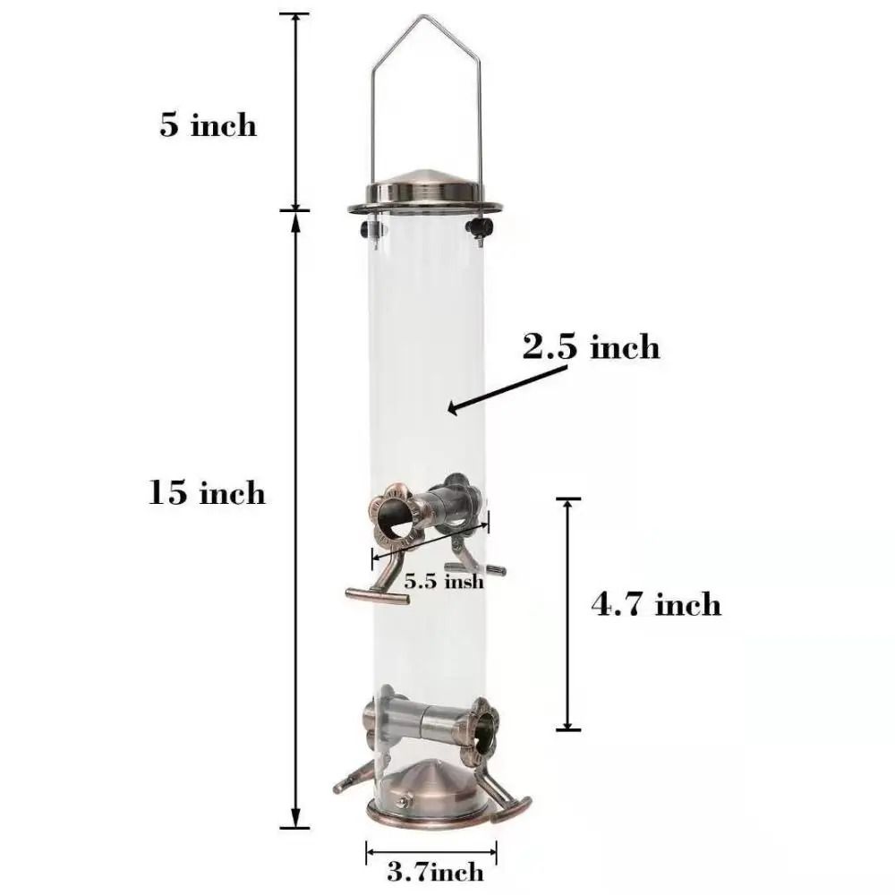 Automatic Waterproof Metal Bird Feeder with Transparent Food Dispenser Bowl