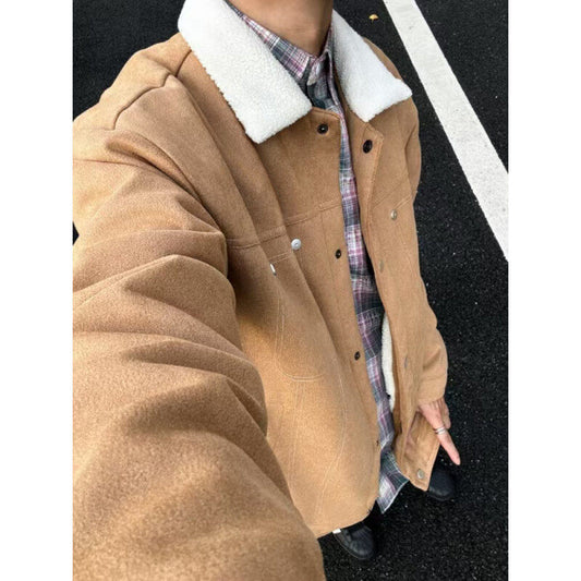 Men's Winter Coat, Loose Lapel Jacket, Thickened Faux Fur Lamb Wool Cotton Clothing