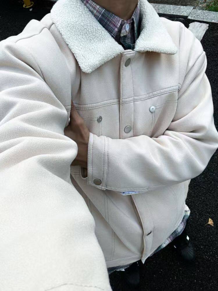 Men's Winter Coat, Loose Lapel Jacket, Thickened Faux Fur Lamb Wool Cotton Clothing