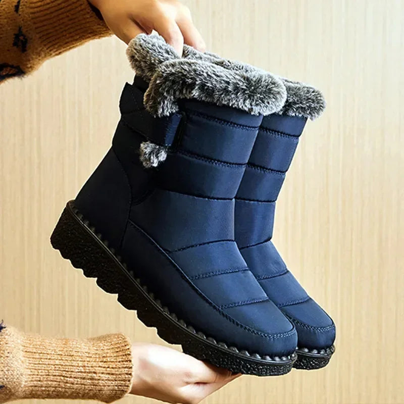 Waterproof Winter Boots for Women, Long Plush Faux Fur Snow Boots & Warm Cotton Platform Shoes for Stylish Winter Comfot