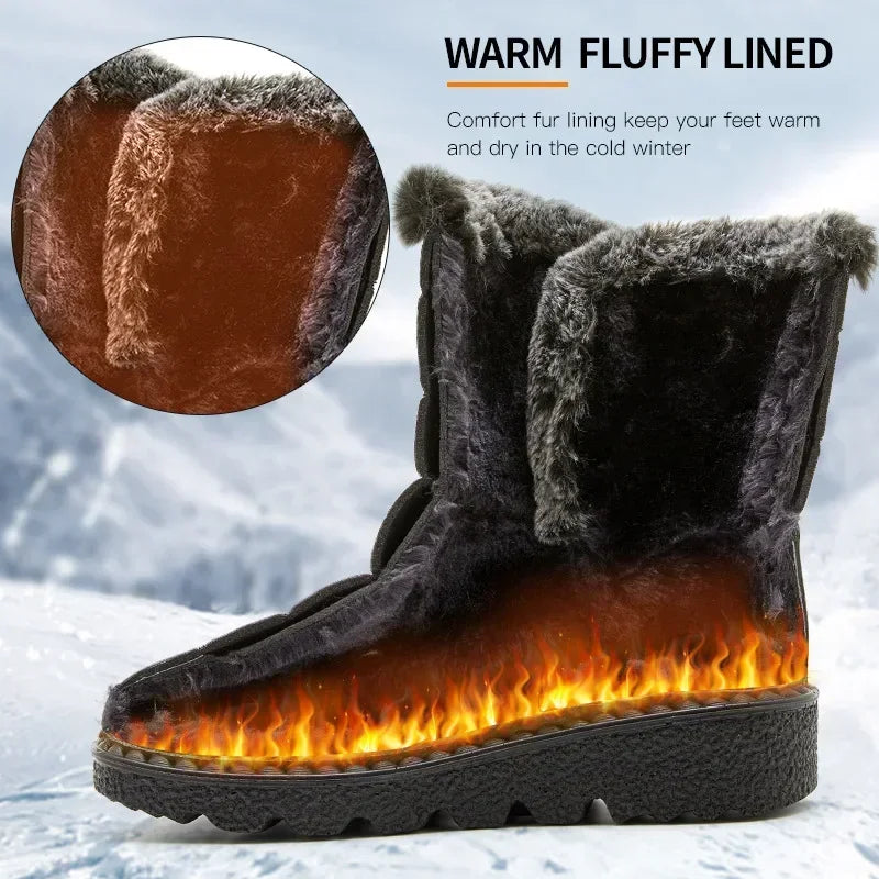 Waterproof Winter Boots for Women, Long Plush Faux Fur Snow Boots & Warm Cotton Platform Shoes for Stylish Winter Comfot