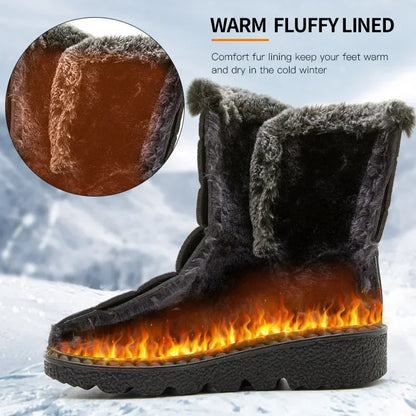 Waterproof Winter Boots for Women, Long Plush Faux Fur Snow Boots & Warm Cotton Platform Shoes for Stylish Winter Comfot