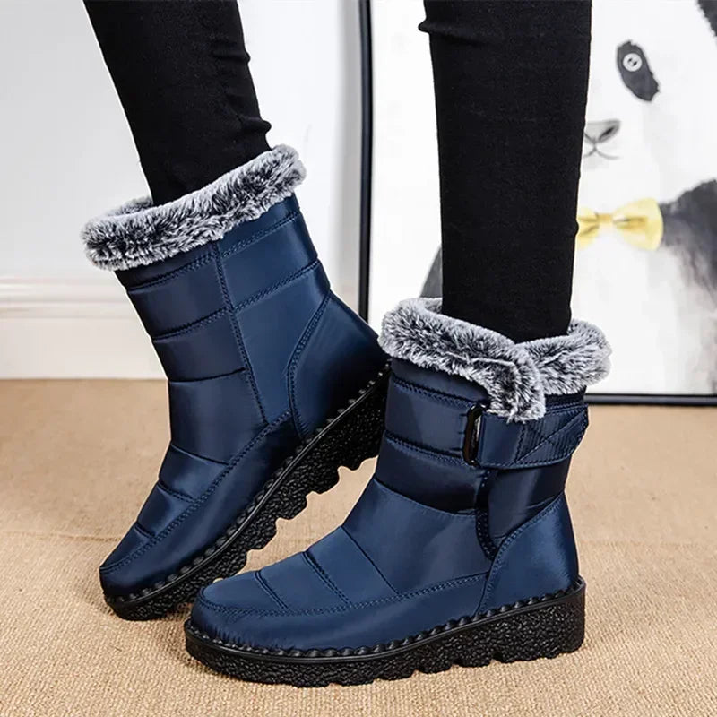 Waterproof Winter Boots for Women, Long Plush Faux Fur Snow Boots & Warm Cotton Platform Shoes for Stylish Winter Comfot