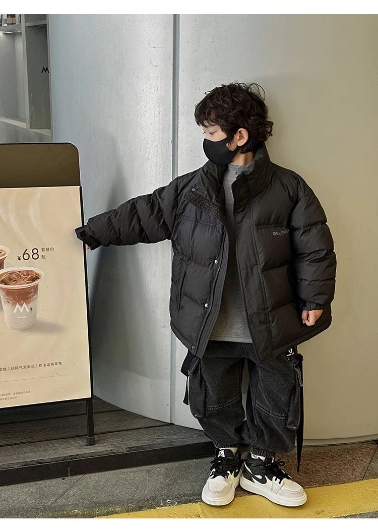 Winter Coat for Boys, Thicken Warm Parka, Windproof Overcoat, Kids Down Cotton Jacket for School