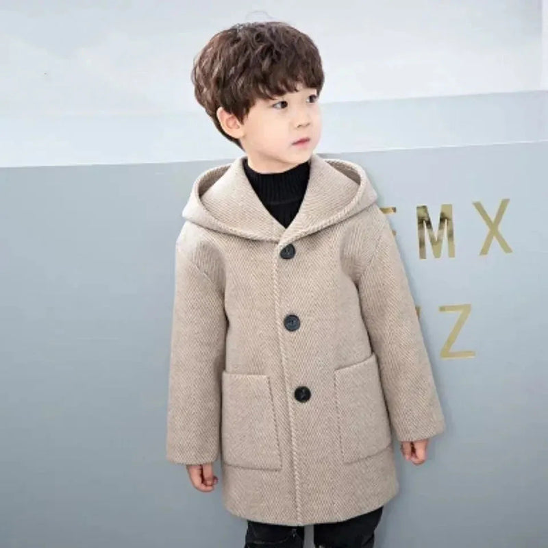 Winter Woolen Jacket For Boy, Fashion, Handsome Mid-Length Coat, Keep Warm Casual Children's Clothes