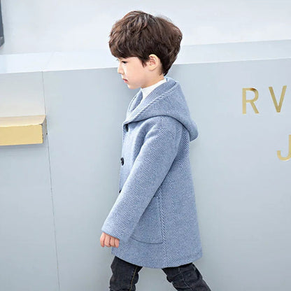 Winter Woolen Jacket For Boy, Fashion, Handsome Mid-Length Coat, Keep Warm Casual Children's Clothes