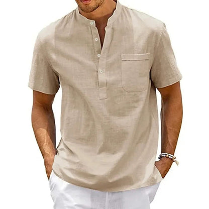 Mens Casual Linen Short Sleeve Shirt