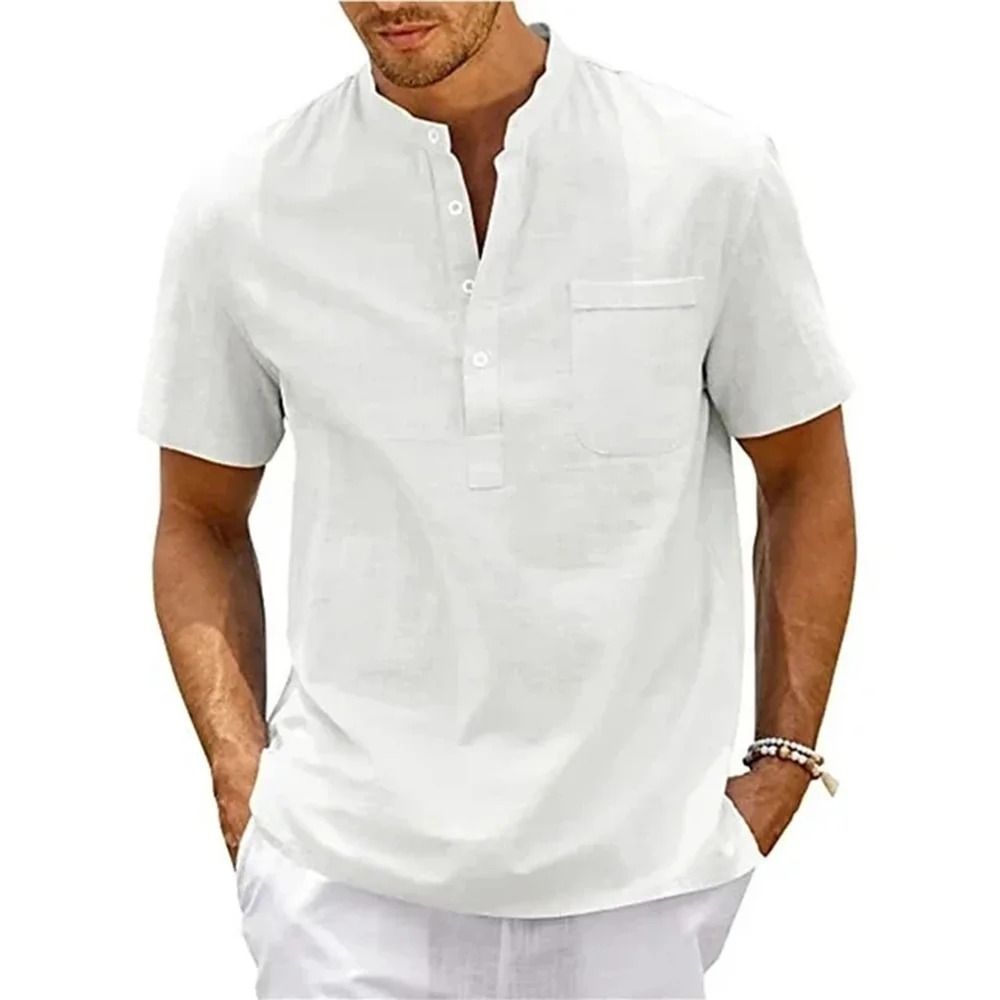 Mens Casual Linen Short Sleeve Shirt