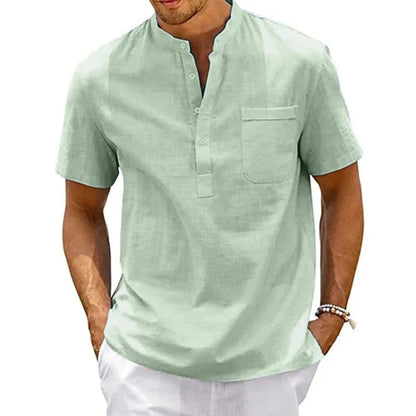 Mens Casual Linen Short Sleeve Shirt