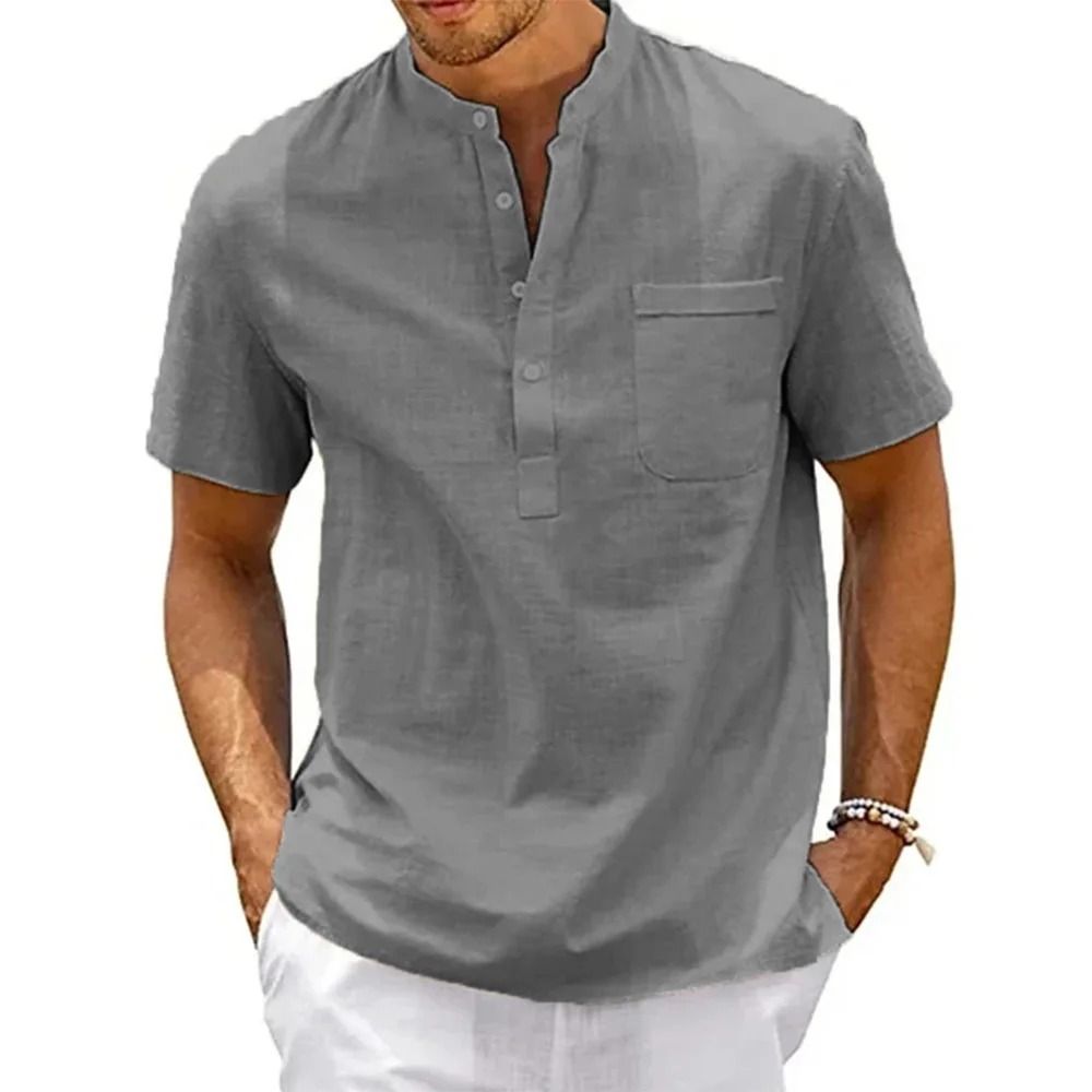 Mens Casual Linen Short Sleeve Shirt